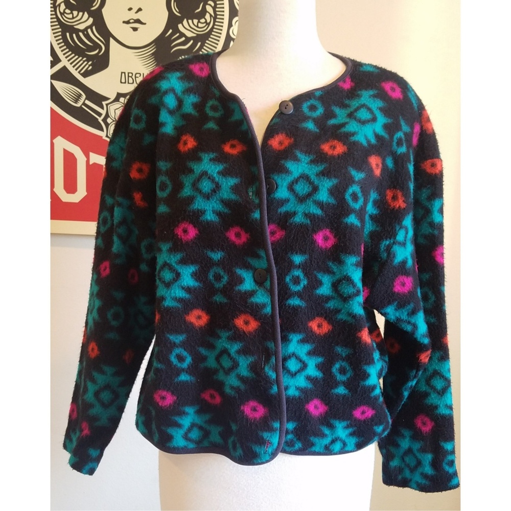 Vintage Fleece Aztec Print Cardigan